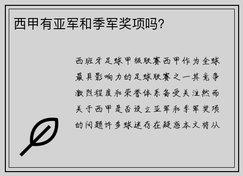 西甲有亚军和季军奖项吗？