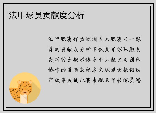 法甲球员贡献度分析